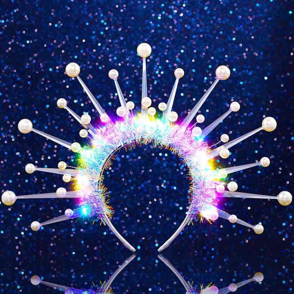 Led Pearl Crown Headband Women's Glow Party Hair Accessory 80 Characters